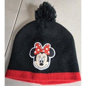 Disney Minnie Mouse Black and Red Knit Hat with POM One Size